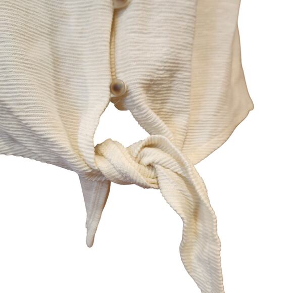 Texture & Thread Madewell Button Up Sleeveless Beige Textured Front Tie Top Sz M - Picture 3 of 5